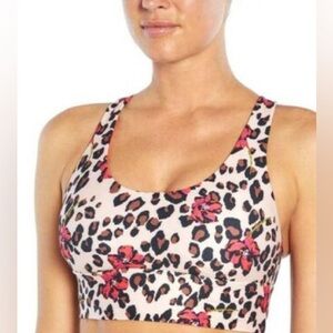 Wildfox Tan and Coral Leopard Print Sports Bra Crisscross Back Size Large